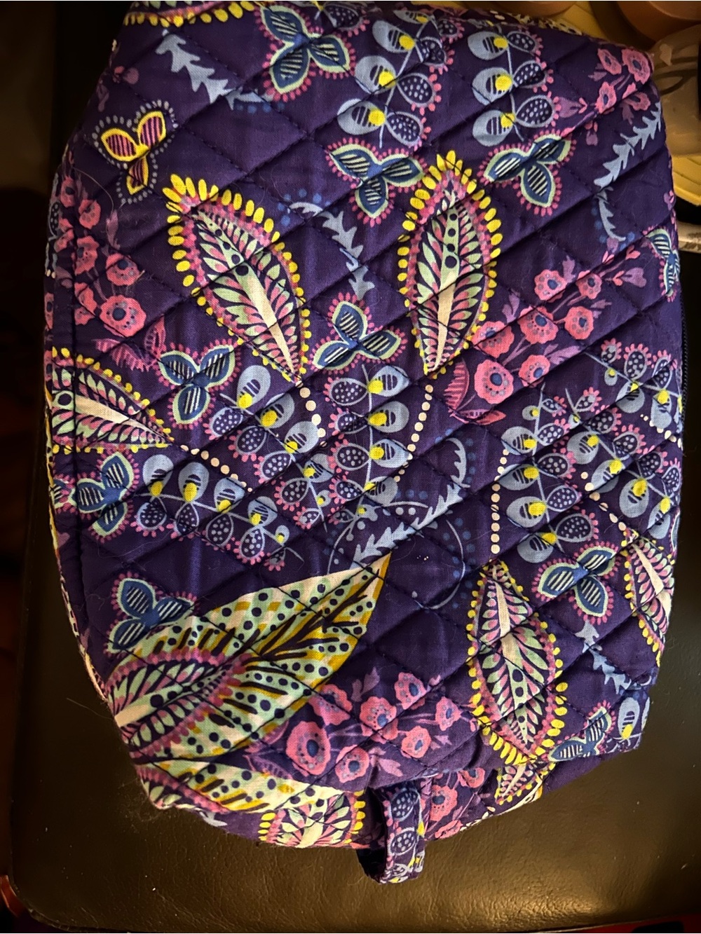 Vera Bradley Batik Leaves Large Cosmetic Bag Makeup Case Purple Paisley 14542